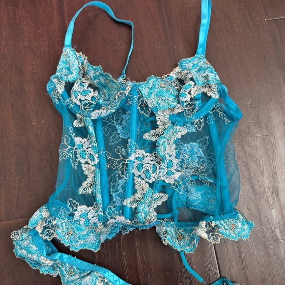 Nasty gal 2pc Elegant Blue Lace Lingerie Set corset Fairycore luxury S - Picture 3 of 8